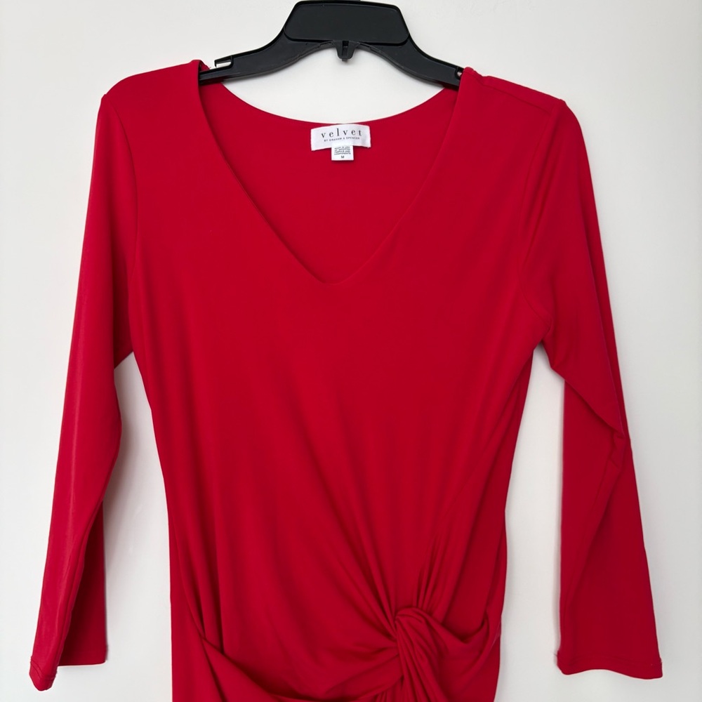 VELVET by Graham & Spencer Elegant Red V-Neck Dress - Picture 2 of 13